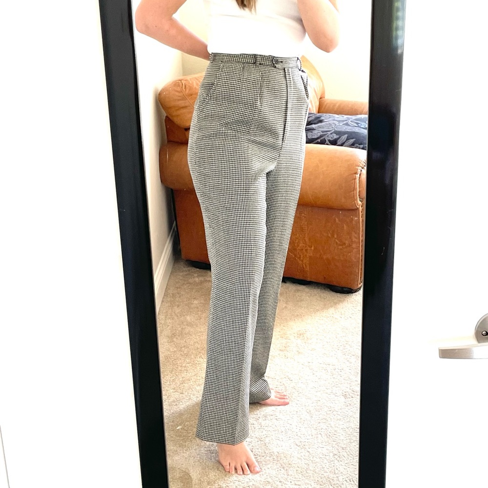 🎃Vintage 100% Merino Wool wide leg Houndstooth Trousers Large Tall